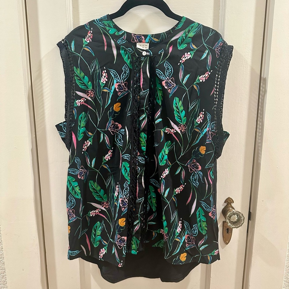 Black Floral Blouse with Lace Detail